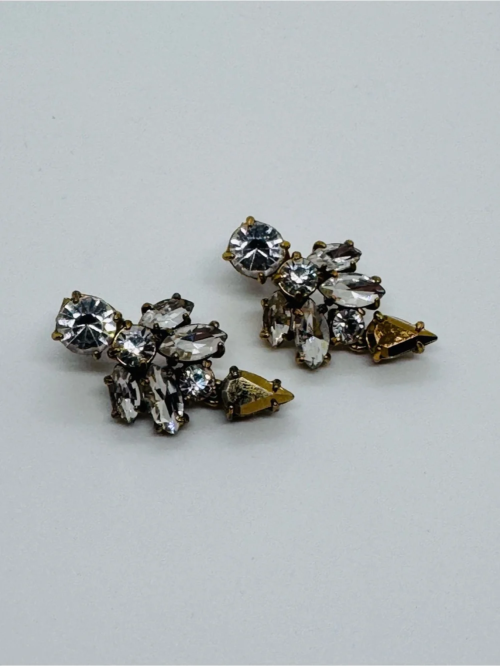 J. Crew Vintage Crystal Cluster Drop Statement Earrings Antiqued Gold